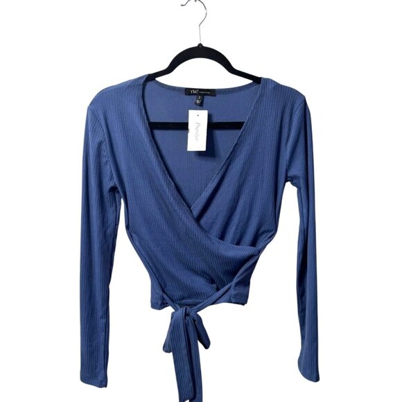 NWT YMI Collections Sexy Wrap Top Sz S V-Neck Long Sleeve Tie Front Ribbed Knit - Picture 1 of 4